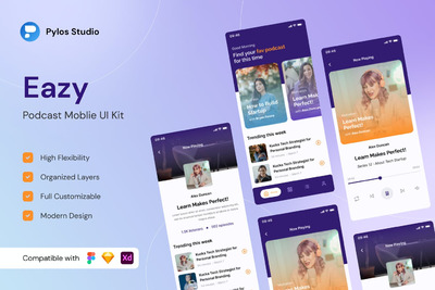Eazy - 播客移动应用UI套件(FIG)