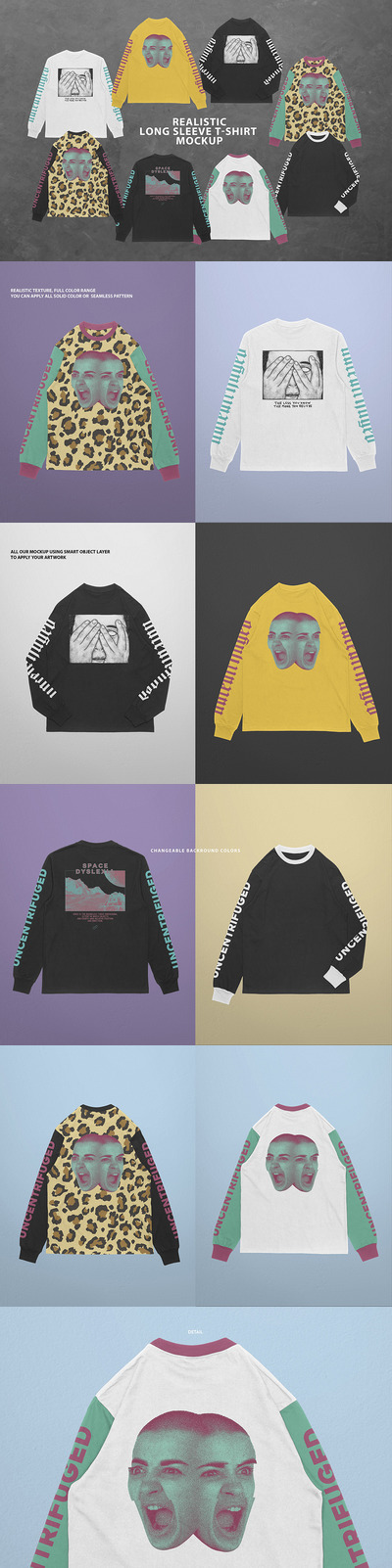 长袖T恤设计服装样机 (psd)