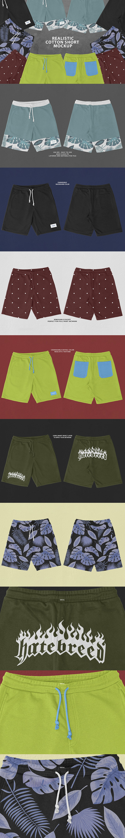 逼真的棉质运动短裤设计样机 (psd)