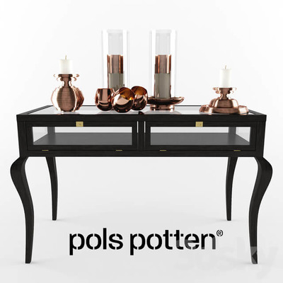 Pols Potten黑色抽屉桌和黄铜色烛台装饰3D模型（OBJ,FBX,MAX）