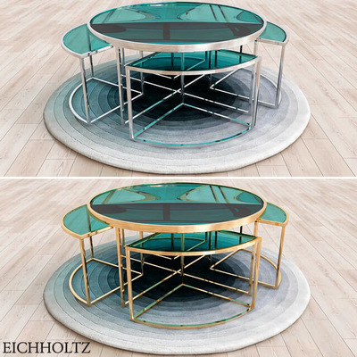 Eichholtz金属底架边框绿色玻璃台面咖啡桌椅3D模型（OBJ,FBX,MAX）