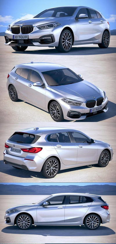 BMW宝马1系F40 2020款银色汽车3D模型（OBJ,FBX,MAX）