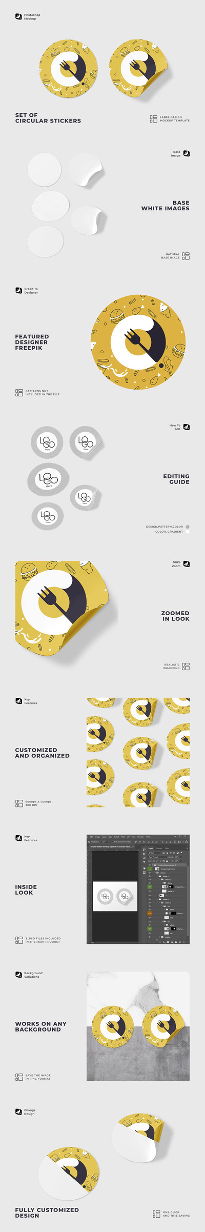 圆形贴纸Logo图案设计样机集 (psd)