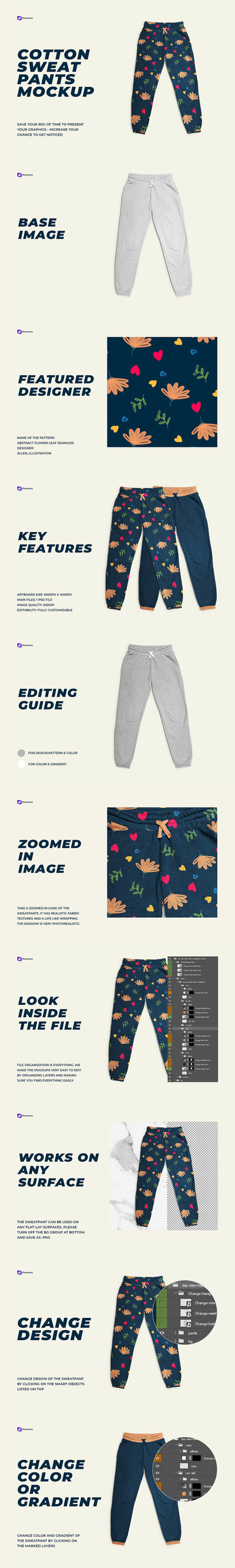 顶视图棉质运动裤设计样机 (psd)