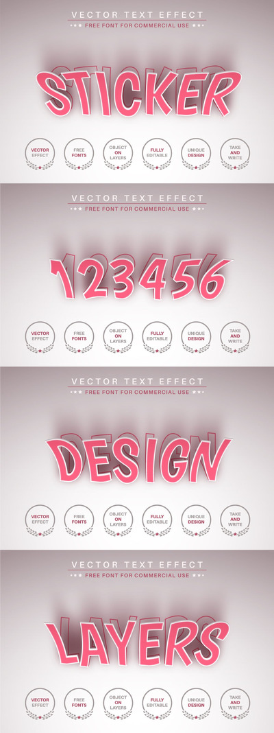 贴纸阴影-可编辑文本效果，字体样式 (AI,EPS)