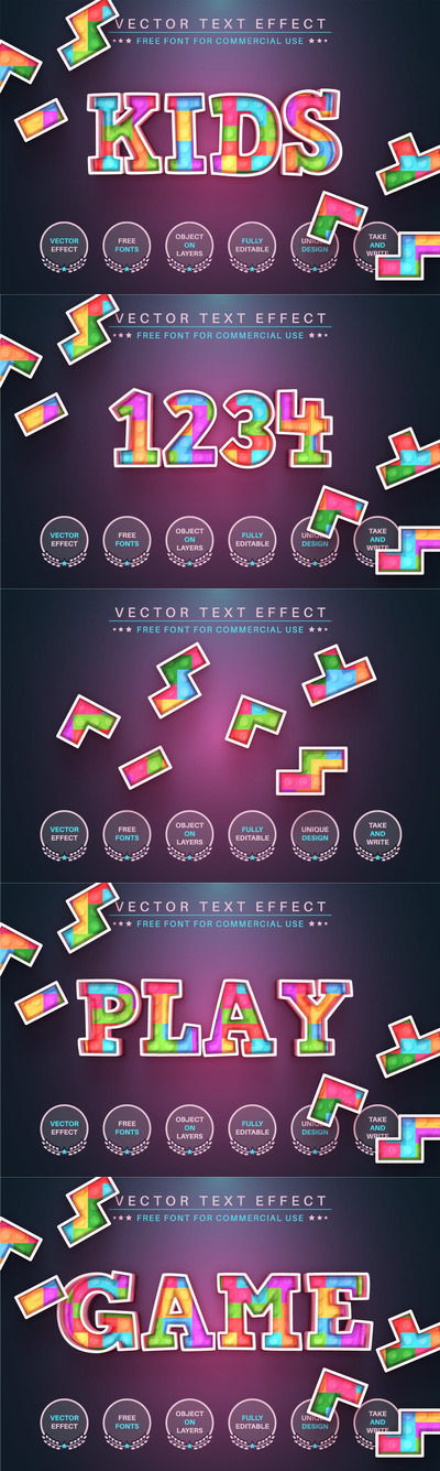 儿童游戏-可编辑文本效果，字体风格 (AI,EPS)