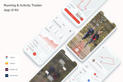 跑步活动追踪应用程序用户界面套件APP UI  KITs (FIG,PSD,SKETCH,XD)