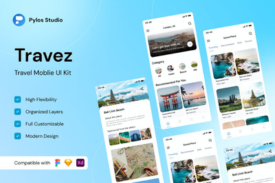 旅游移动应用程序用户界面套件APP UI  KITs (FIG)
