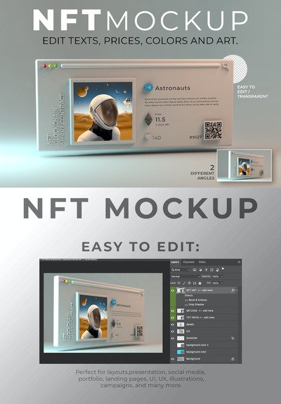 NFT窗口选项卡模拟场景样机 (PSD)