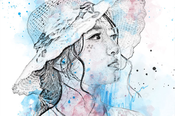 铅笔素描绘画效果照片模板 (psd)