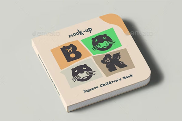 方形儿童书籍设计样机 (psd)