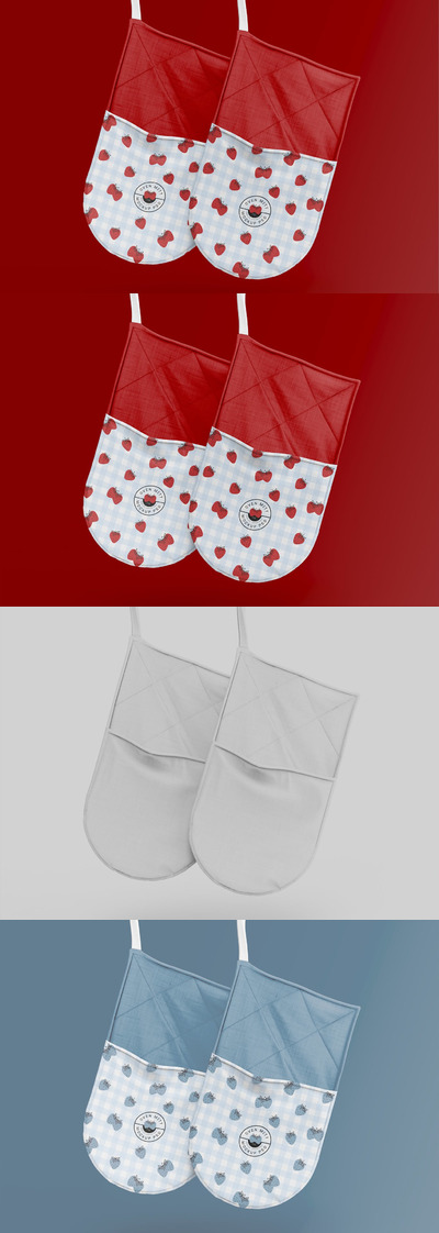 两个悬挂的烤箱手套模型样机 (PSD)