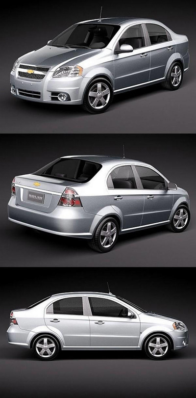 Chevrolet Aveo雪佛兰爱唯欧2015款银色汽车3D模型（OBJ,FBX,MAX）