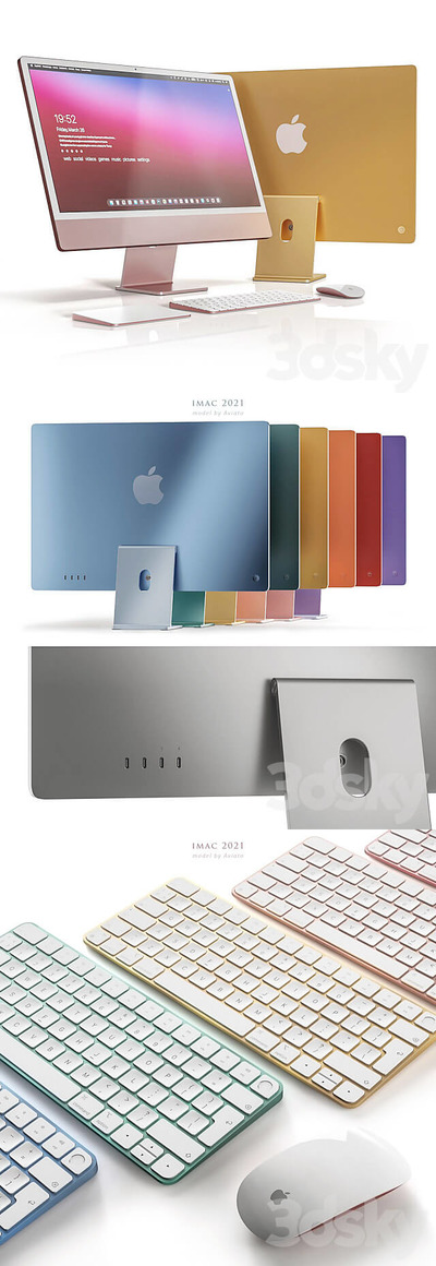 苹果Apple iMac一体机2021款3D模型（OBJ,FBX,MAX）