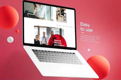 红色元素笔记本电脑样机演示视频AE模板[aep]