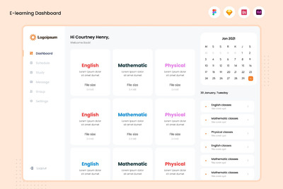在线学习教育平台后台仪表盘网站UI模板 (FIG,SKETCH,XD)