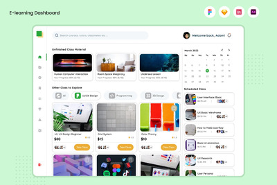 在线学习教育平台后台仪表盘网站UI模板 (FIG,SKETCH,XD)
