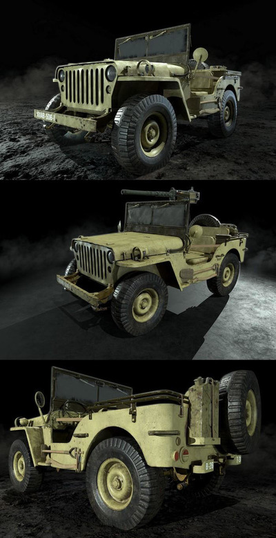 1944年军用JEEP Willys二战老车3D模型（OBJ,FBX,MAX）