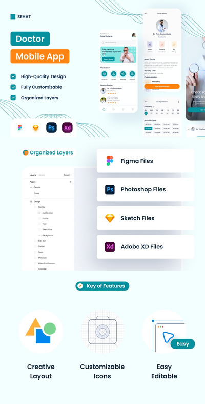 医疗在线医生 App UI Kit (PSD,XD,FIG,SKETCH)