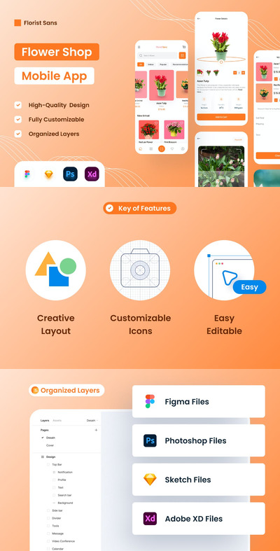 线上花店 App UI Kit (PSD,XD,FIG,SKETCH)