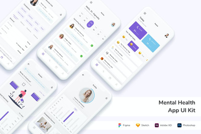 心理健康 App UI Kit (FIG,PSD,SKETCH,XD)