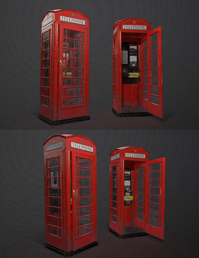 英国K6红色电话亭3D模型（OBJ,FBX,MAX）