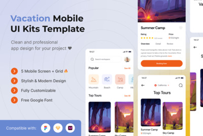 假期夏令营预订APP UI KIT (FIG,SKETCH,XD)