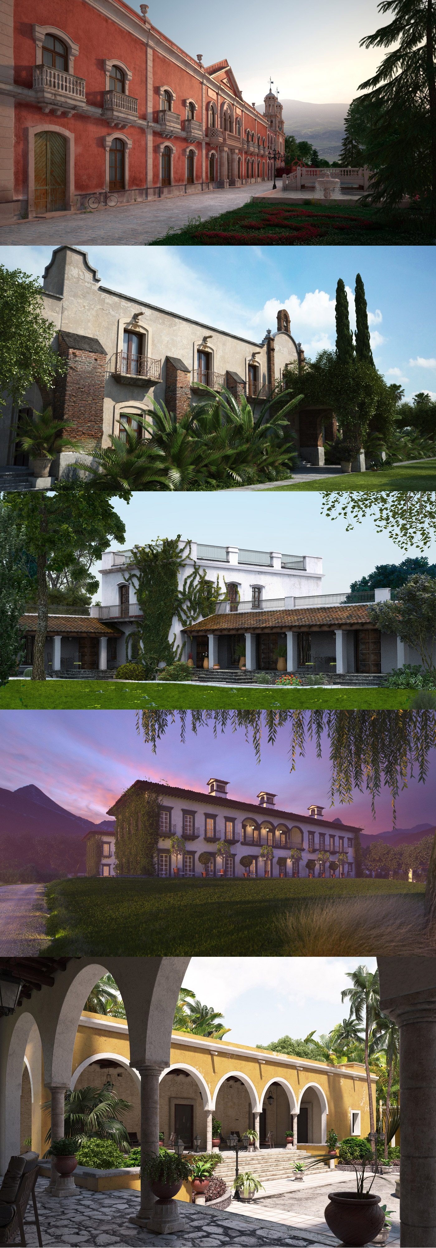 5组带纹理的墨西哥庄园外部场景3D模型（MAX）