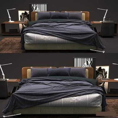 Tatlin Soft深蓝色条纹主题床上用品及装饰画台灯等组合3D模型（OBJ,FBX,MAX）