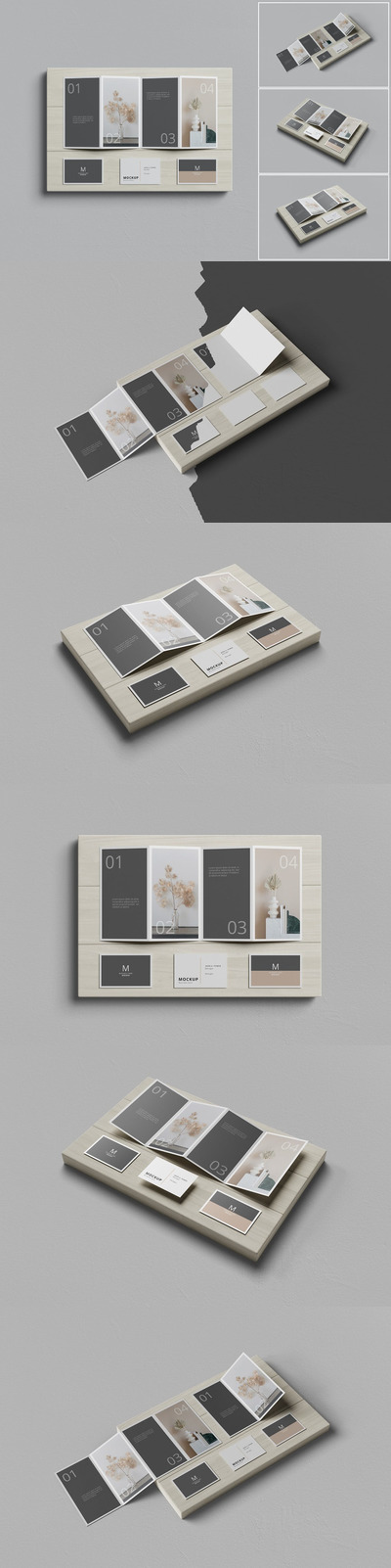 4 折页小册子画册设计展示样机 (PSD)