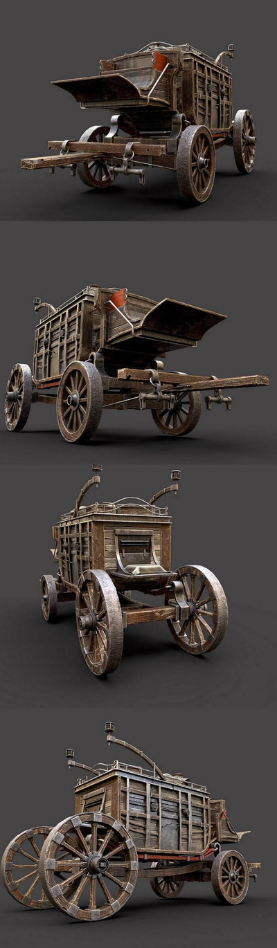 古代木制马车3D模型（OBJ,FBX,MAX）