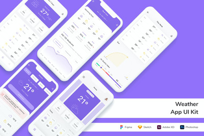 天气预报APP UI KIT (FIG,PSD,SKETCH,XD)