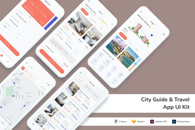 城市指南和旅游应用程序 APP UI KIT (FIG,PSD,SKETCH,XD)