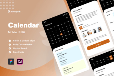 日历移动用户界面APP UI KIT (XD,FIG)