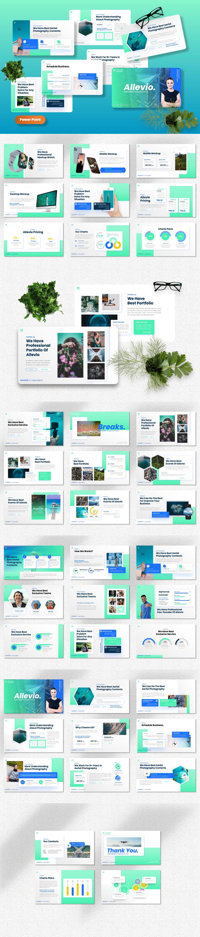 高端时尚清新专业的高品质无人机航拍摄影powerpoint幻灯片演示模板（pptx）