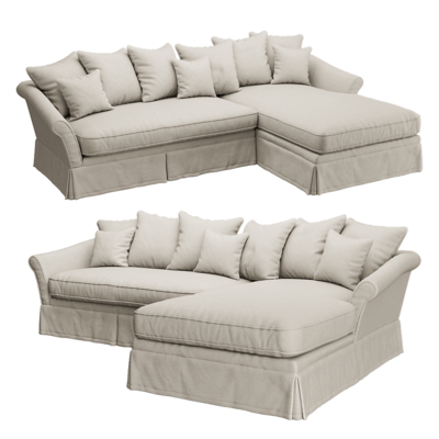 Belgian带裙摆的米色布艺转角沙发3D模型（OBJ,FBX,MAX）