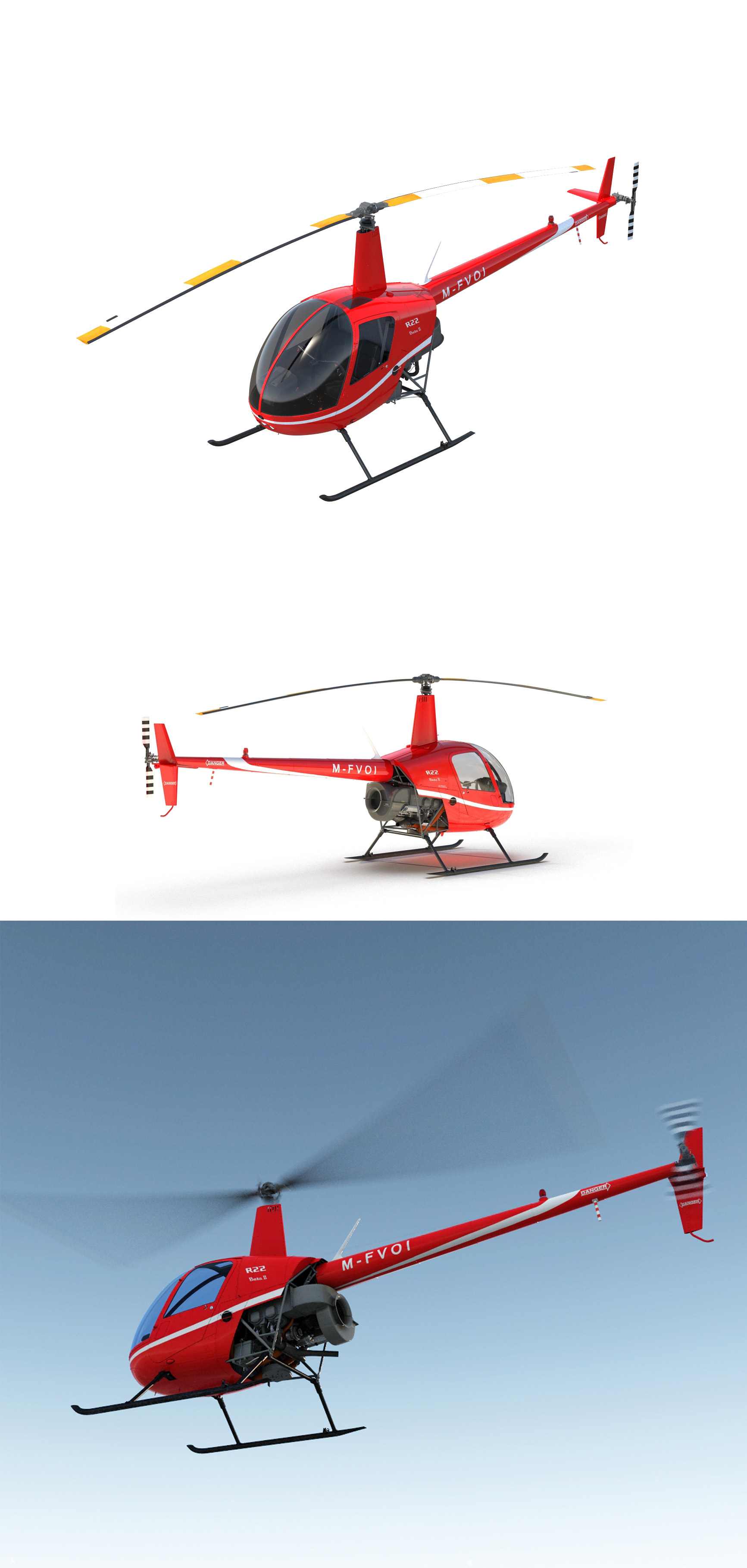 Robinson R22红色直升机3D模型（OBJ,FBX,MAX）