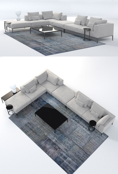 B&B Italia michel effe米色布艺L型组合沙发3D模型（OBJ,FBX,MAX）