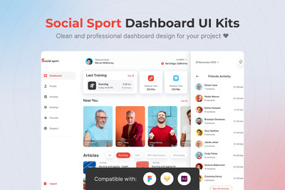 运动社区后台管理仪表盘网页UI模版 (FIG,SKETCH,XD)
