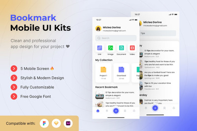 书签管理App UI Kits (FIG,SKETCH,XD)