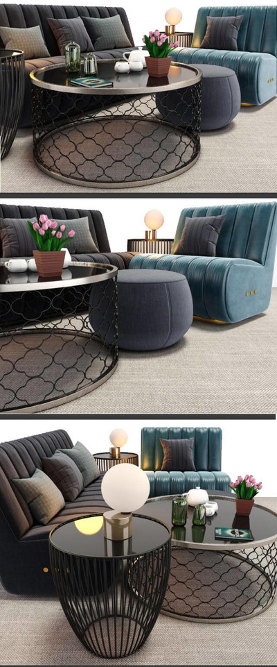 Sophia条形绗缝装饰皮革沙发组合3D模型（OBJ,FBX,MAX）