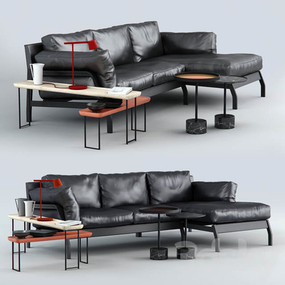 Cassina Eloro黑色金属边框皮革软垫沙发3D模型（OBJ,FBX,MAX）