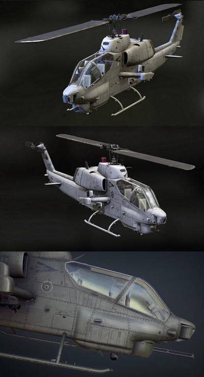AH-1W超级眼镜蛇武装直升机3D模型（OBJ,FBX,MAX）