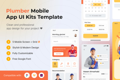 管道维修家政服务App UI Kits (FIG,SKETCH,XD)