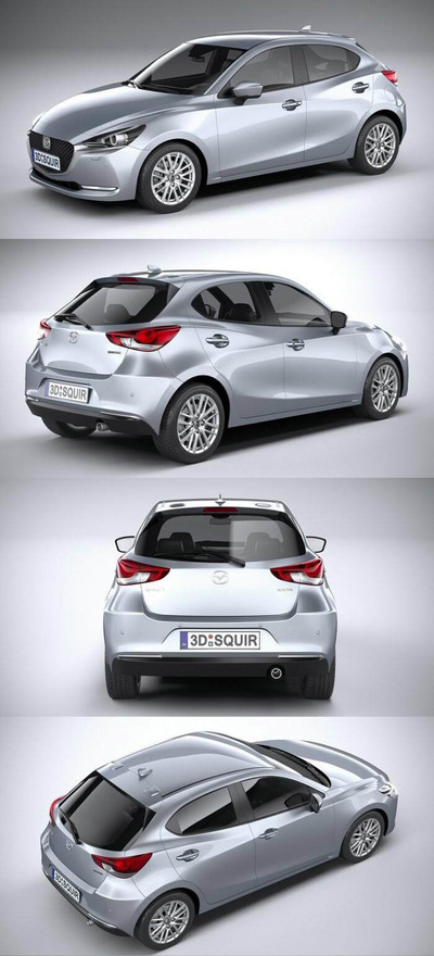 马自达2 2020款银灰色汽车3D模型（OBJ,FBX,MAX）