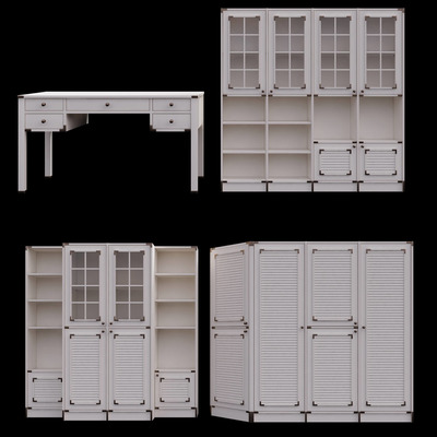 Neoform儿童白色书桌衣柜储物柜等家具组合3D模型（OBJ,FBX,MAX）