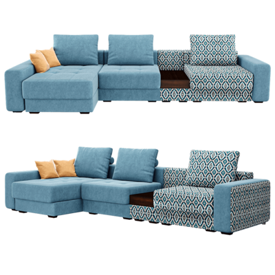 Oksford蓝色净色和印花图案拼接沙发3D模型（OBJ,FBX,MAX）