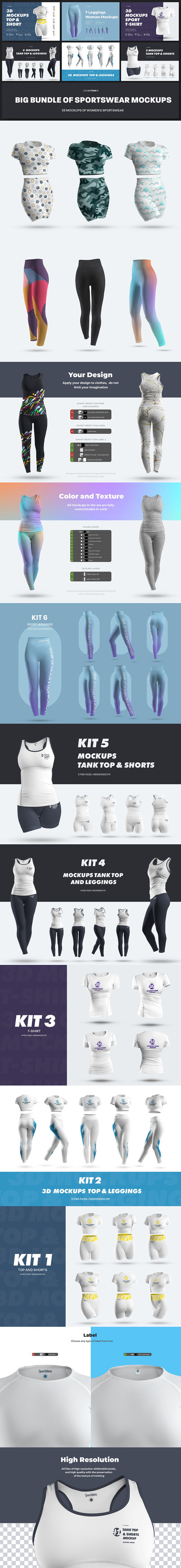 女性健身运动服设计样机 (psd)