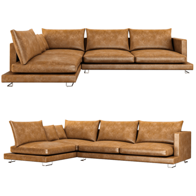 Ego棕色皮革转角矮沙发3D模型（OBJ,FBX,MAX）