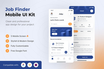 找工作人力资源APP UI KIT (FIG,SKETCH,XD)